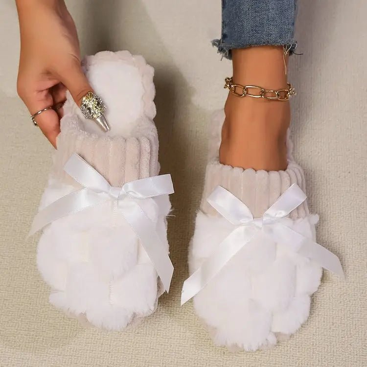 Bow Trim Contrast Slippers - GlossiChic CollectionShoes