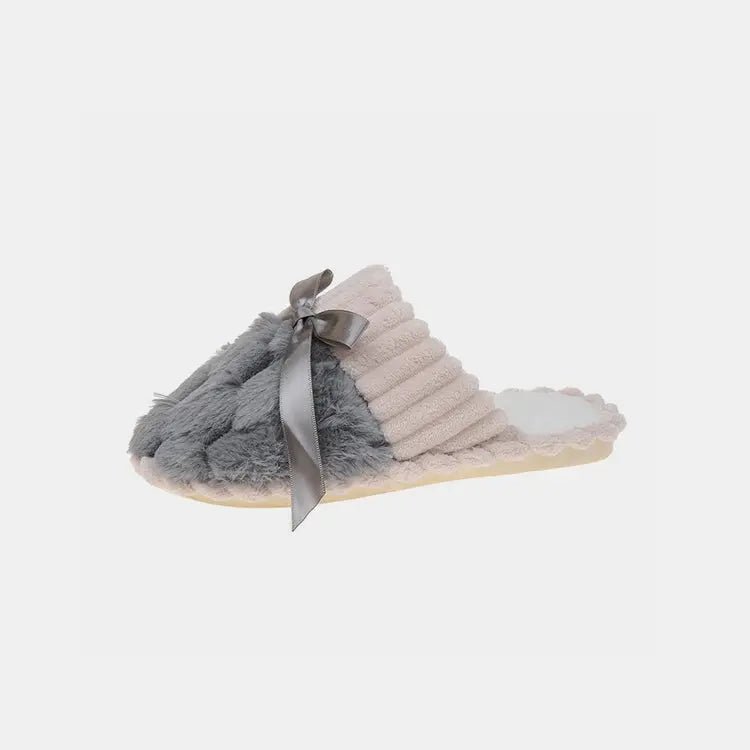 Bow Trim Contrast Slippers - GlossiChic CollectionShoes