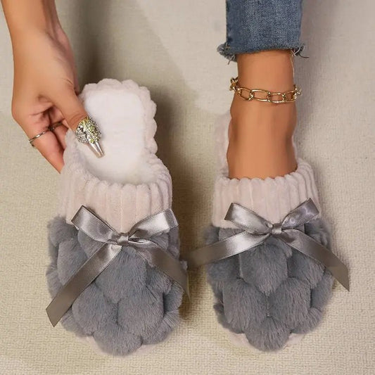 Bow Trim Contrast Slippers - GlossiChic CollectionShoes
