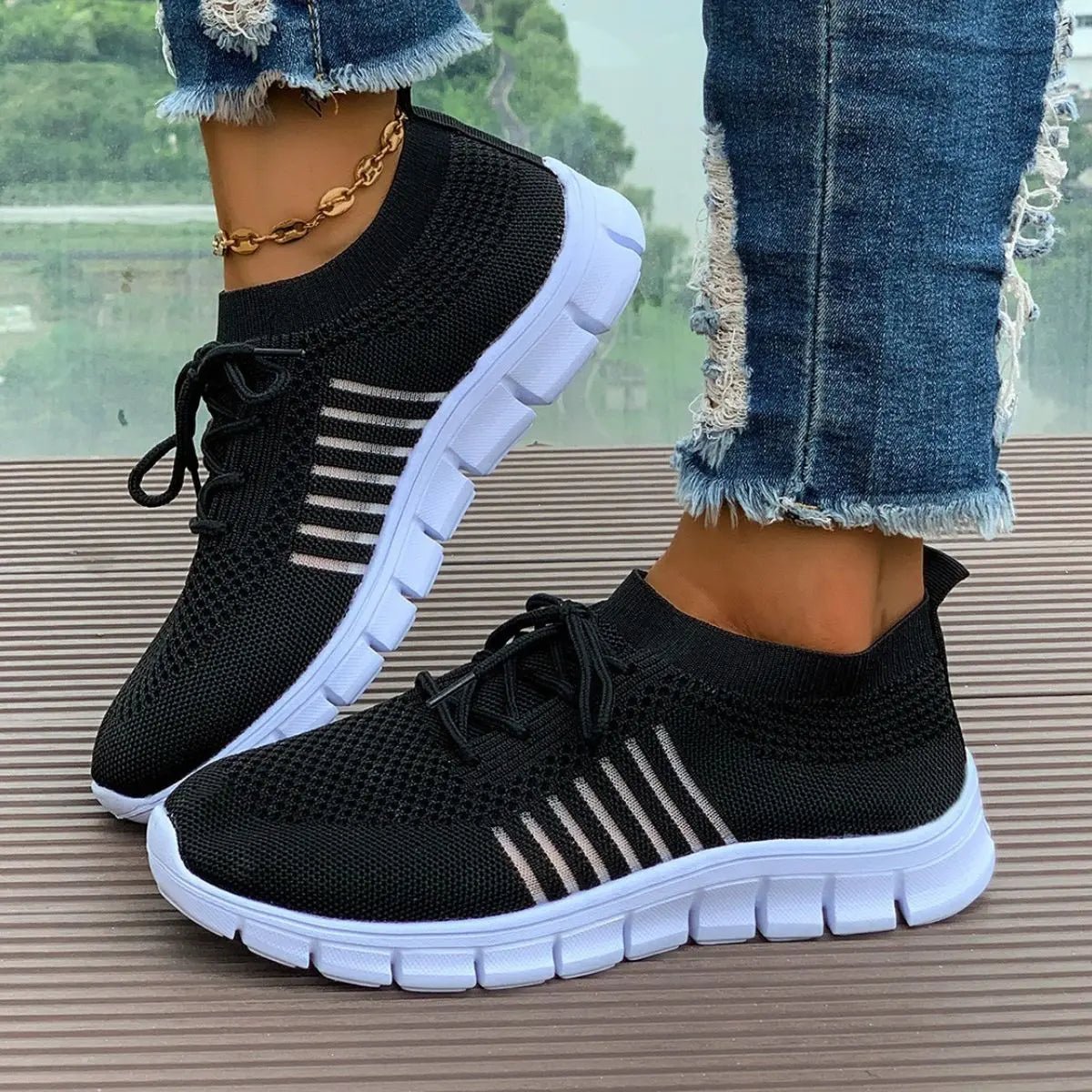 Breathable Mesh Round Toe Athletic - GlossiChic Collection Black / 36(US5) GlossiChic Collection Shoes