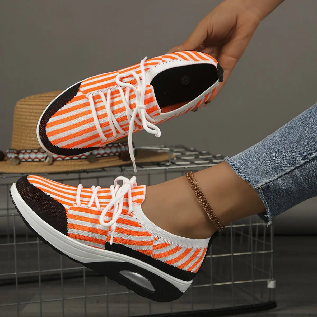 Breathable Stripe Mesh Round Toe Athletic - GlossiChic CollectionShoes