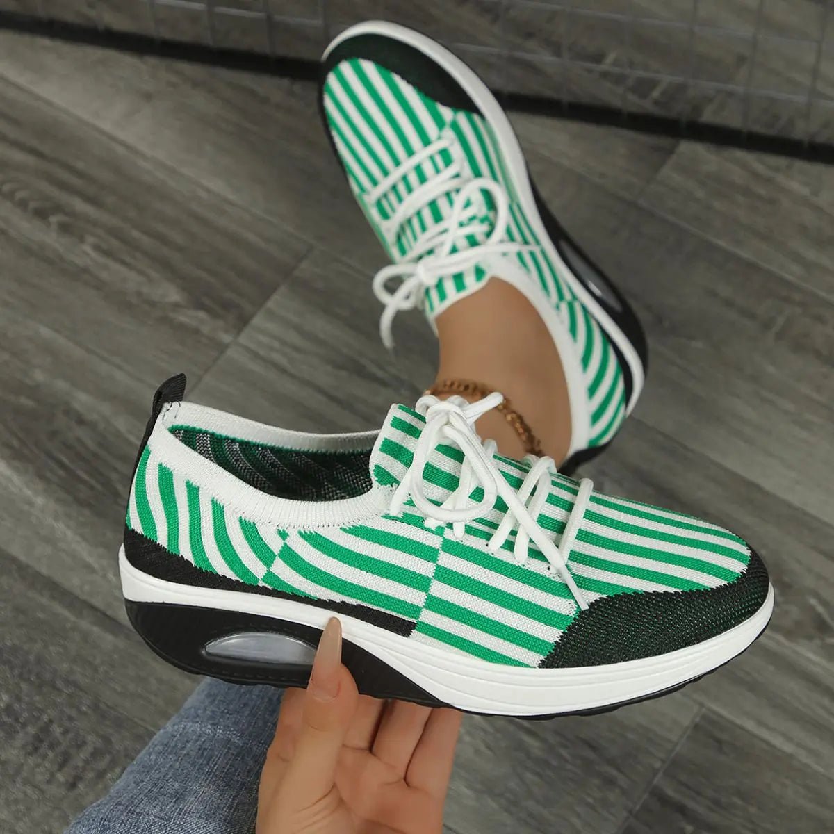 Breathable Stripe Mesh Round Toe Athletic - GlossiChic CollectionShoes