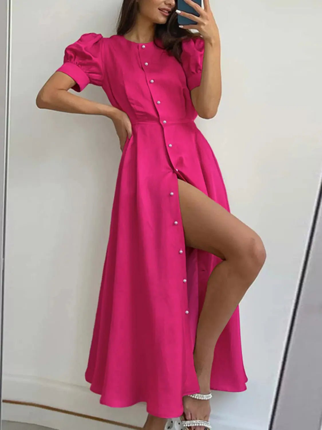 Button Down Short Sleeve Dress - GlossiChic CollectionDresses