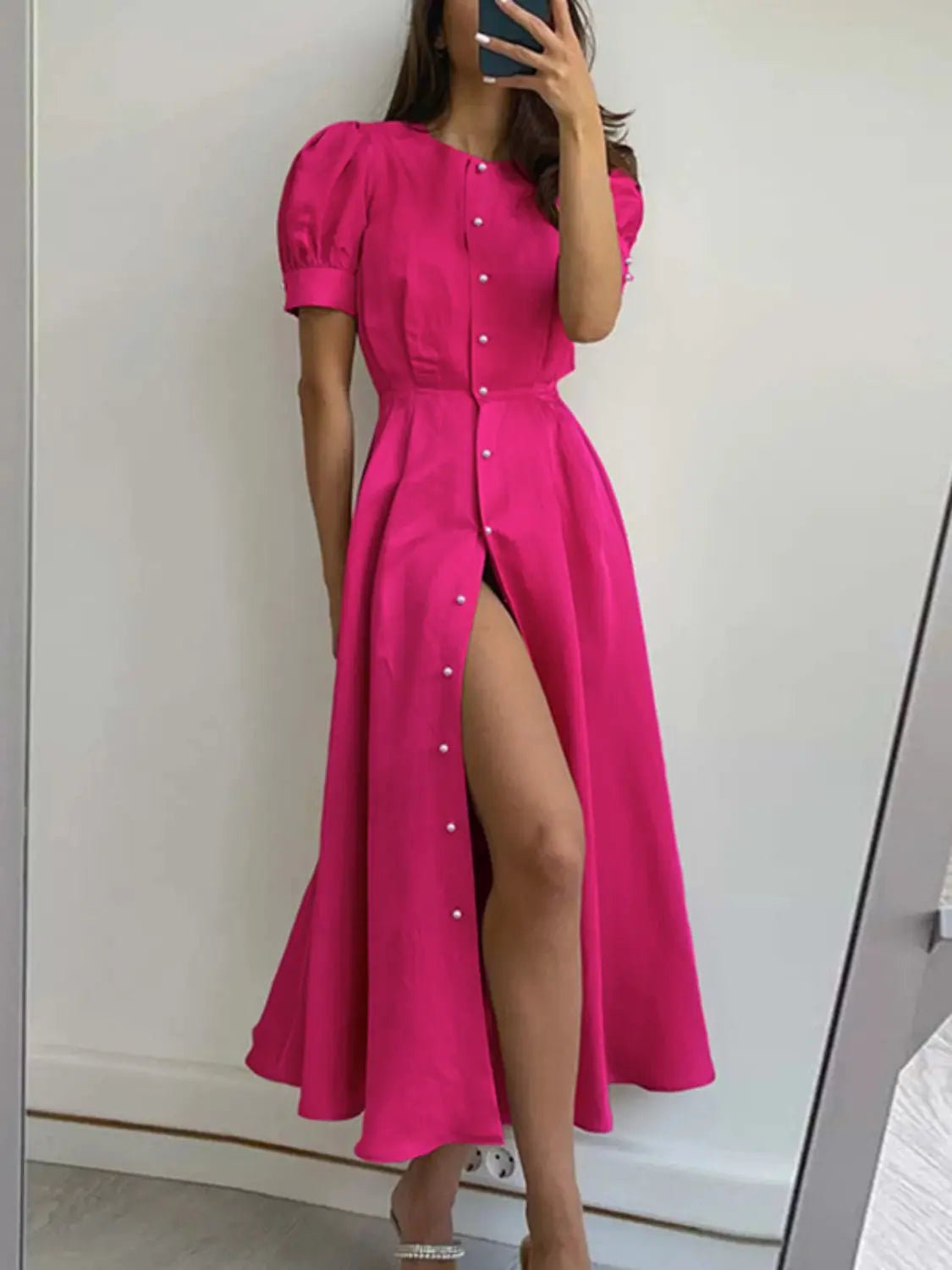 Button Down Short Sleeve Dress - GlossiChic CollectionDresses