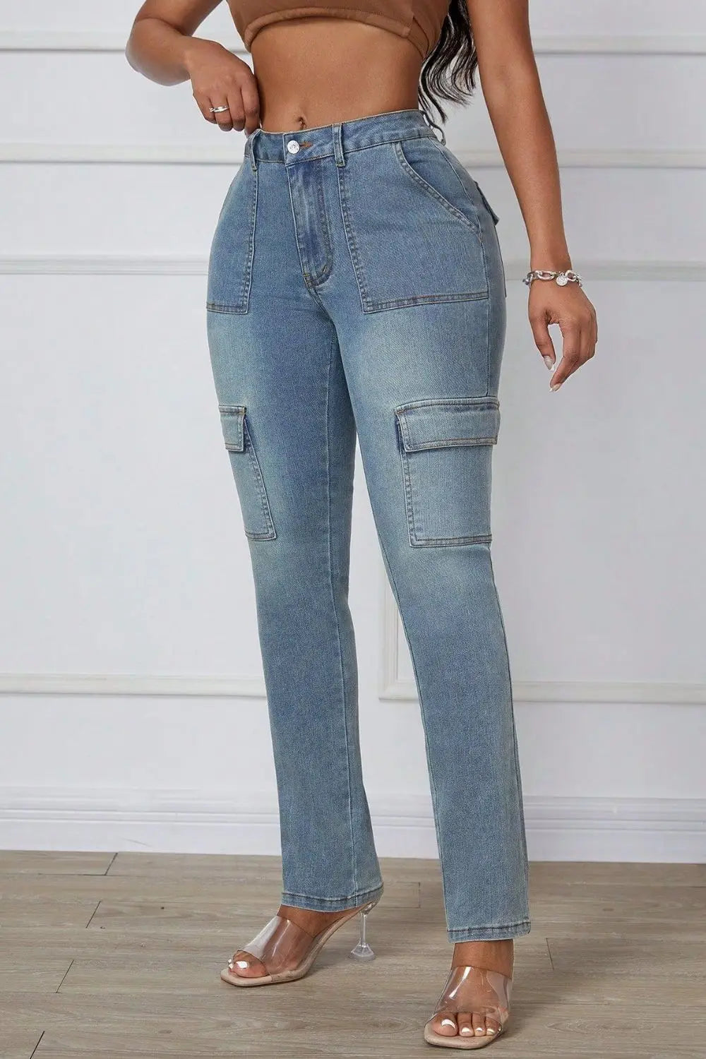 Skinny Jeans with Cargo Pockets Trendsi