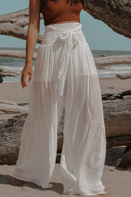 Smocked Tied Wide Leg Pants Trendsi