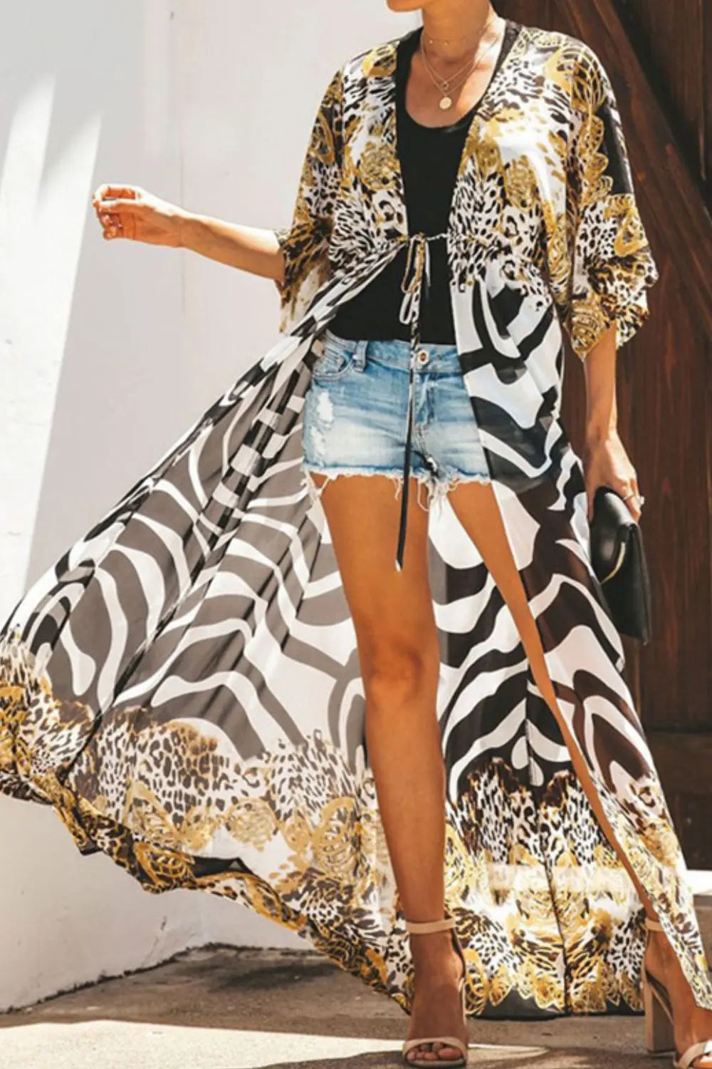 Printed Tied Duster Cardigan - GlossiChic Collection