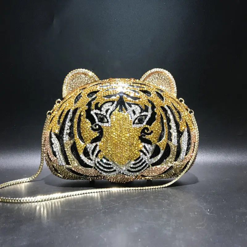 Tiger Crystal Diamonds Handbag - GlossiChic Collection Gold GlossiChic Collection Handbags