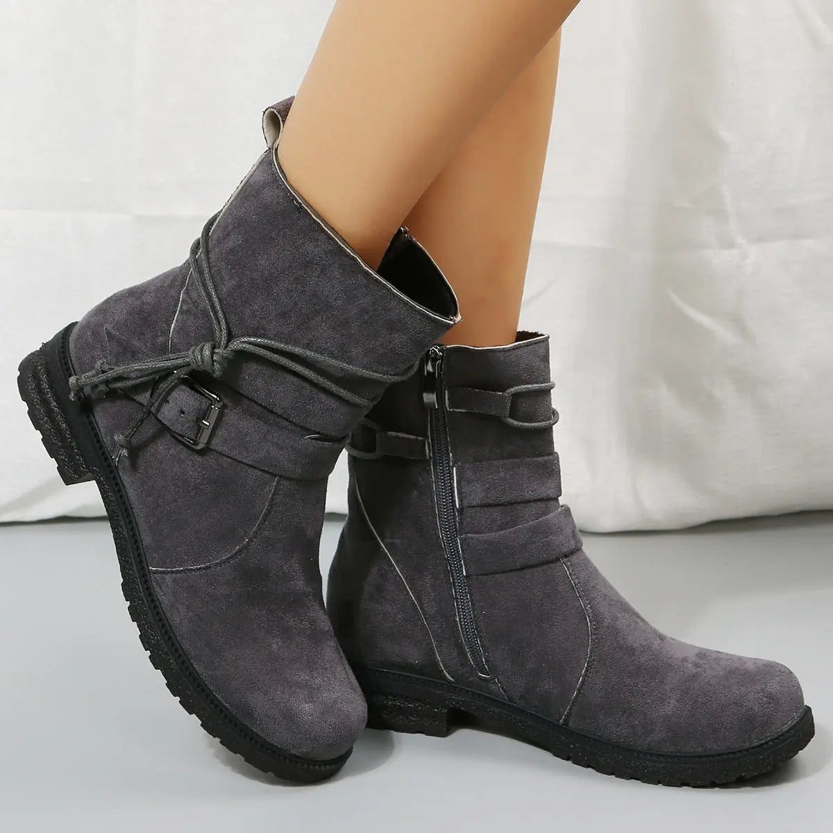 Suede Side Zip Round Toe Boots Trendsi