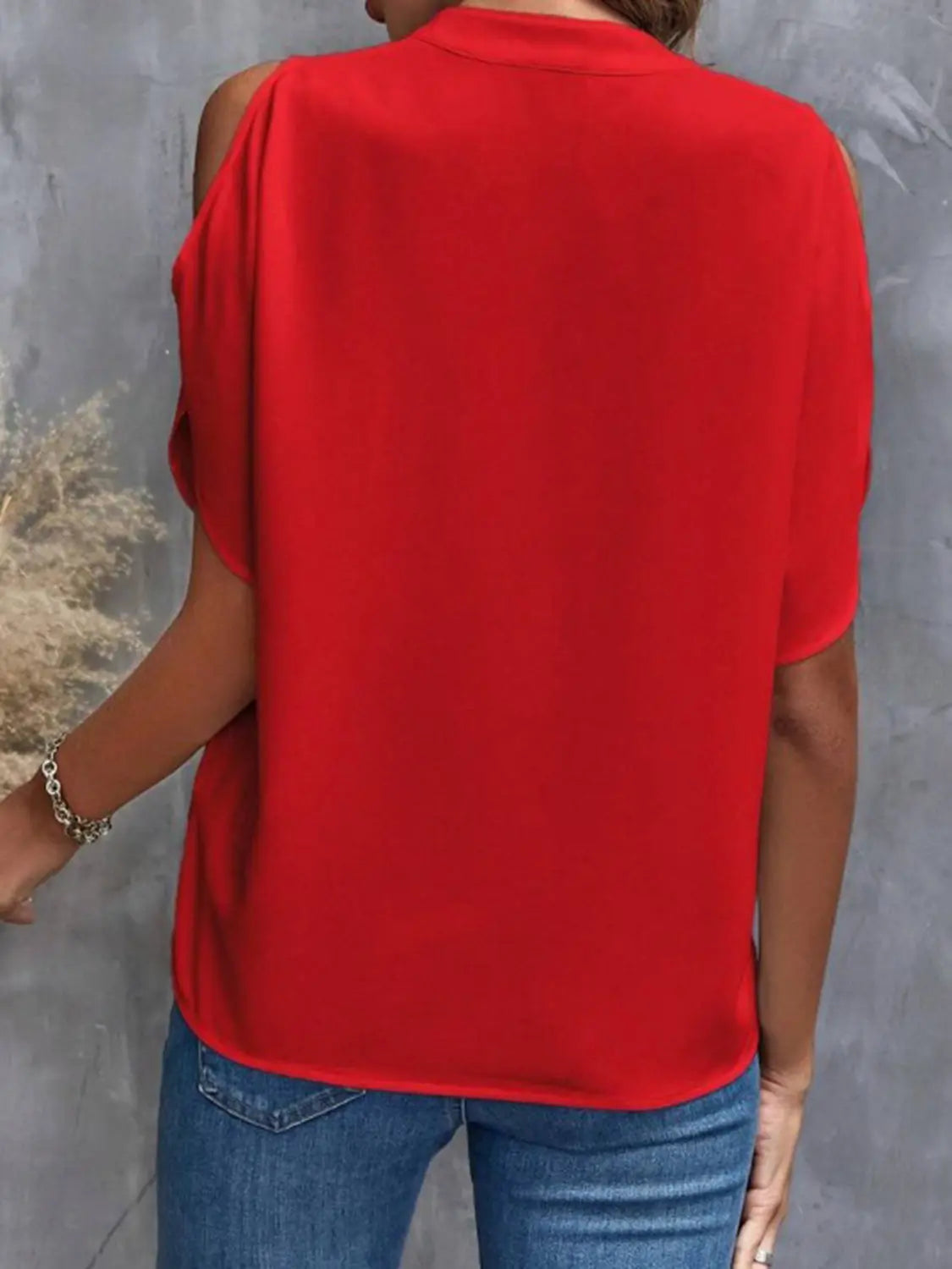 Notched Cold Shoulder Half Sleeve Blouse - GlossiChic Collection White / S GlossiChic Collection Shirts & Tops