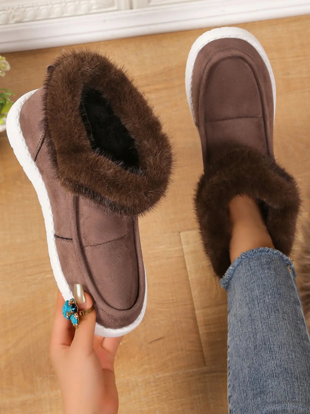 Faux Fur Suede Round Toe Sneakers GlossiChic Collection