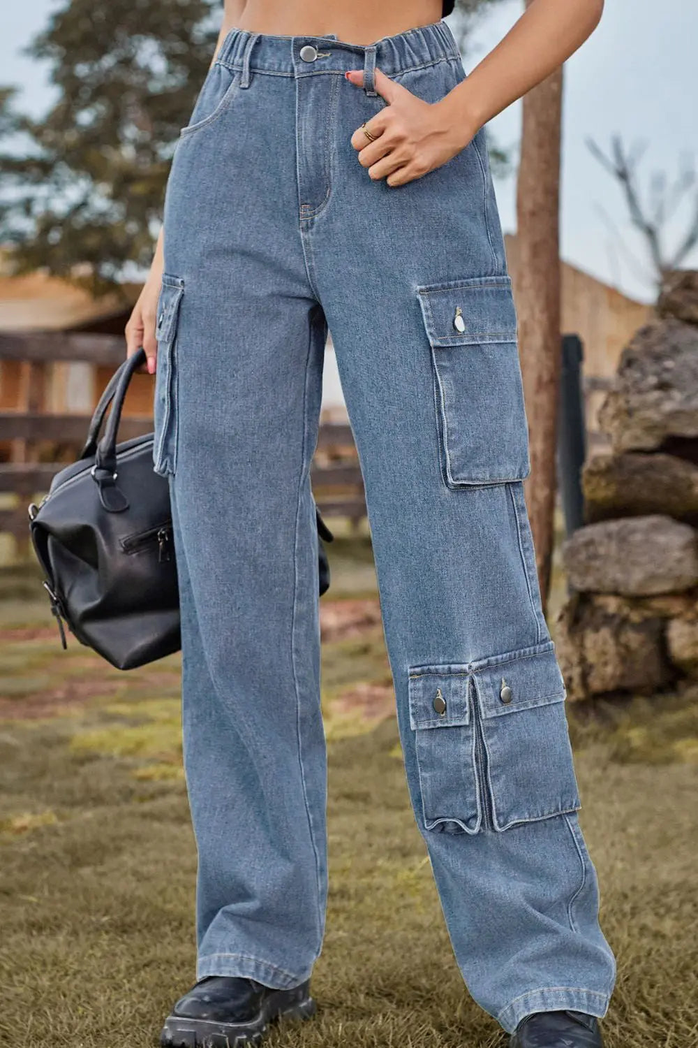 Loose Fit Long Jeans with Pockets Trendsi