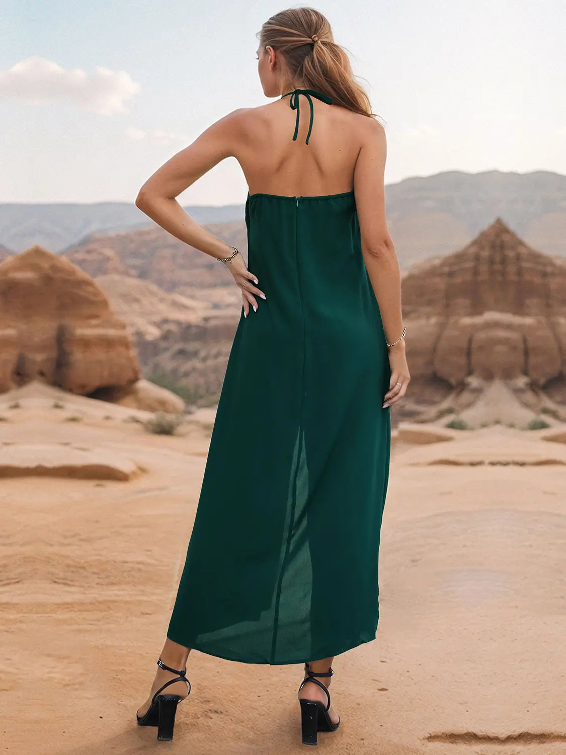 Layered Halter Neck Wide Leg Jumpsuit - GlossiChic Collection Green / S GlossiChic Collection Jumpers & Rompers
