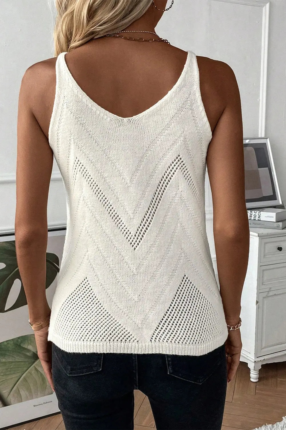 Openwork Spaghetti Strap Knit Vest Trendsi