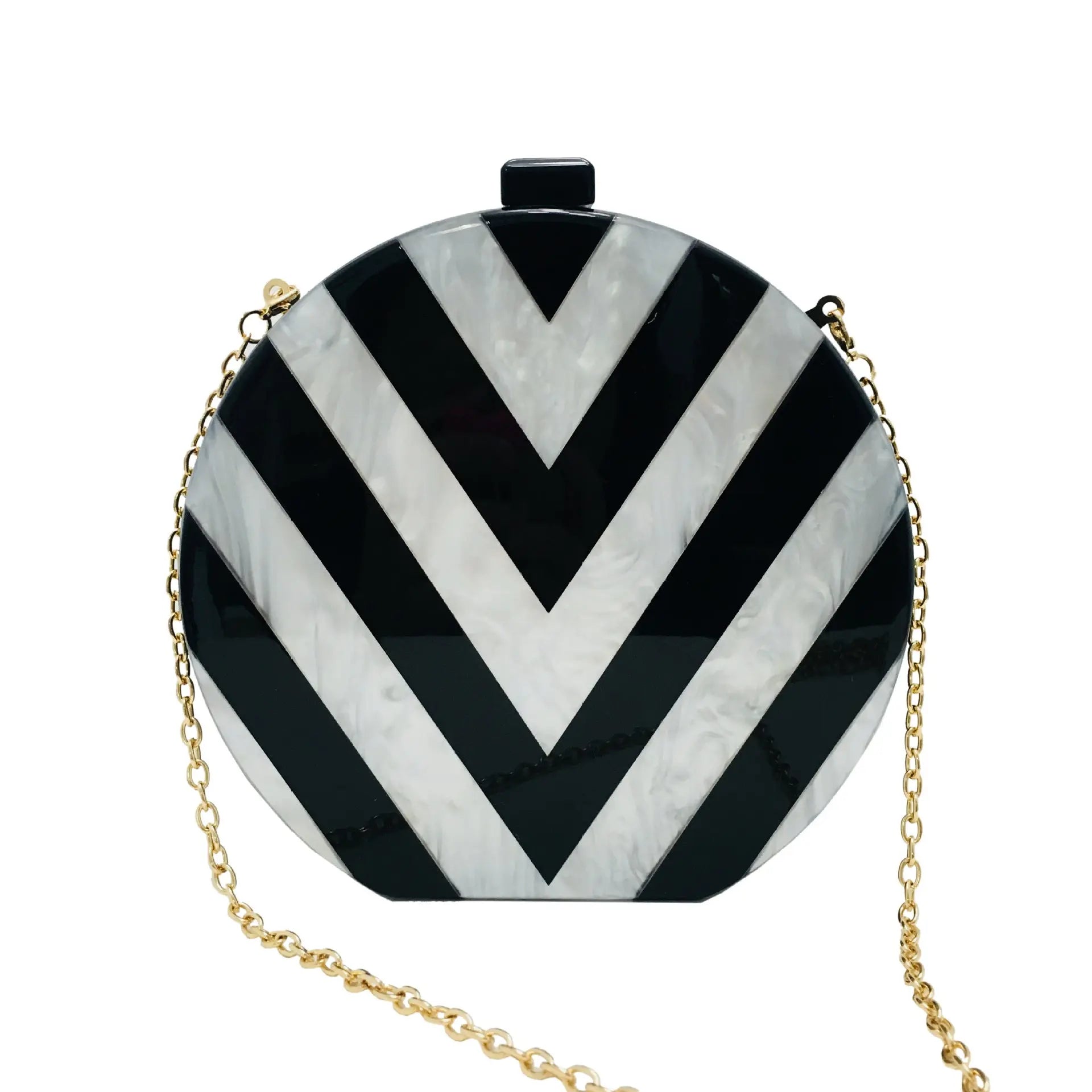 Black And White Geometric Stitching Acrylic Clutch - GlossiChic Collection