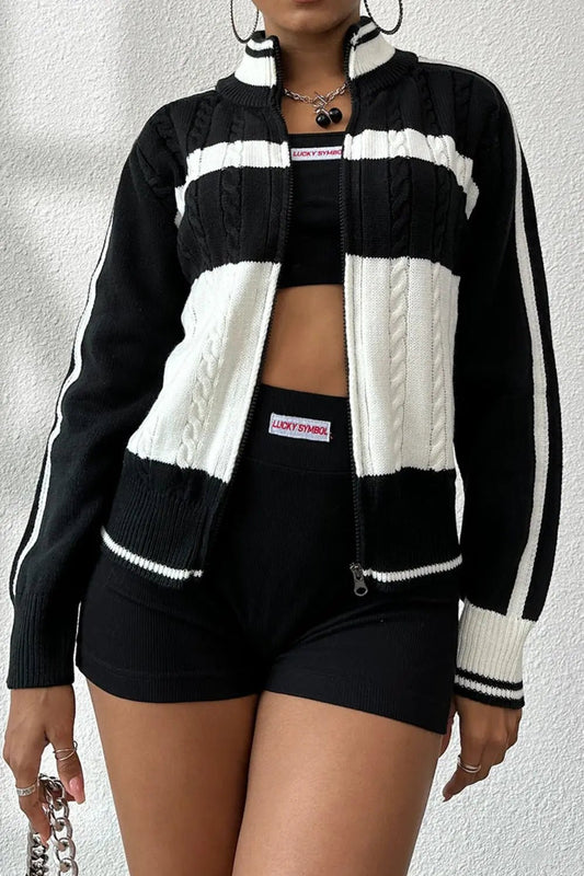 Cable - Knit Color Block Raglan Sleeve Cardigan - GlossiChic CollectionBlazer & Cardigan