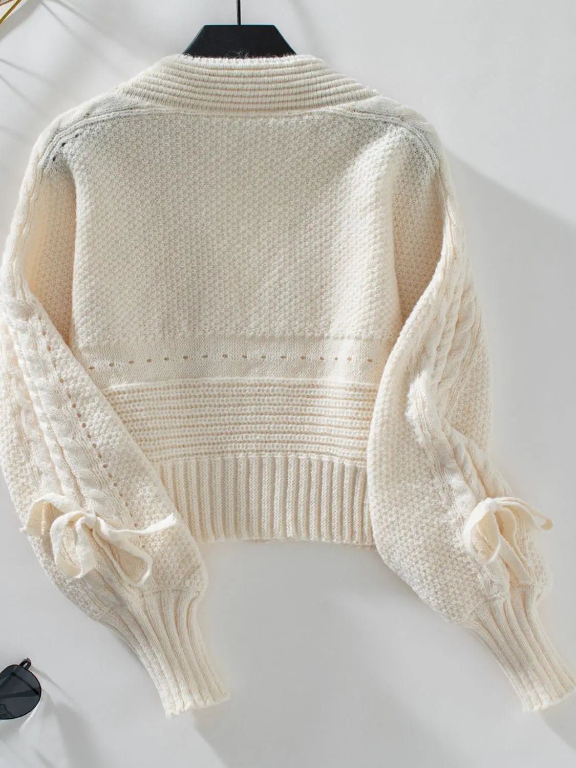 Cable-Knit Tied Open Front Lantern Sleeve Cardigan - GlossiChic Collection Camel / S GlossiChic Collection Blazer & Cardigan