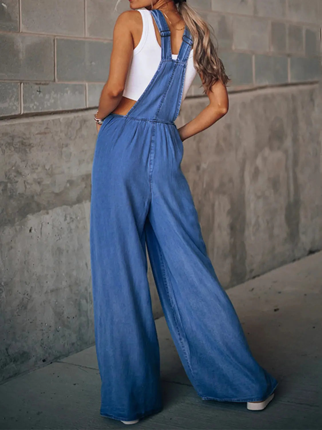 Wide Leg Denim Overalls Trendsi