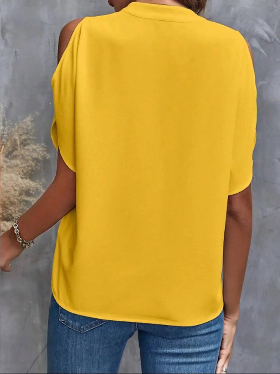 Notched Cold Shoulder Half Sleeve Blouse - GlossiChic Collection White / S GlossiChic Collection Shirts & Tops