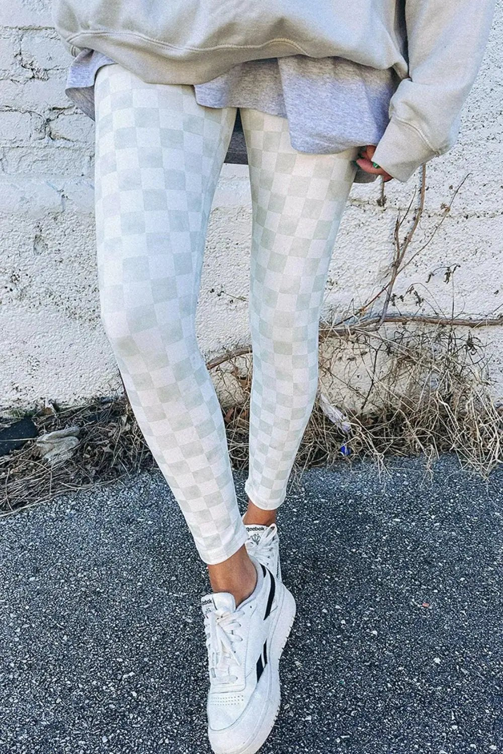 Checkered Elastic Waist Leggings - GlossiChic Collection White / S GlossiChic Collection Activewear
