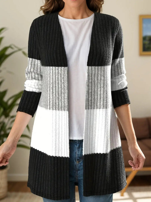 Color Block Open Front Long Sleeve Cardigan - GlossiChic CollectionBlazer & Cardigan