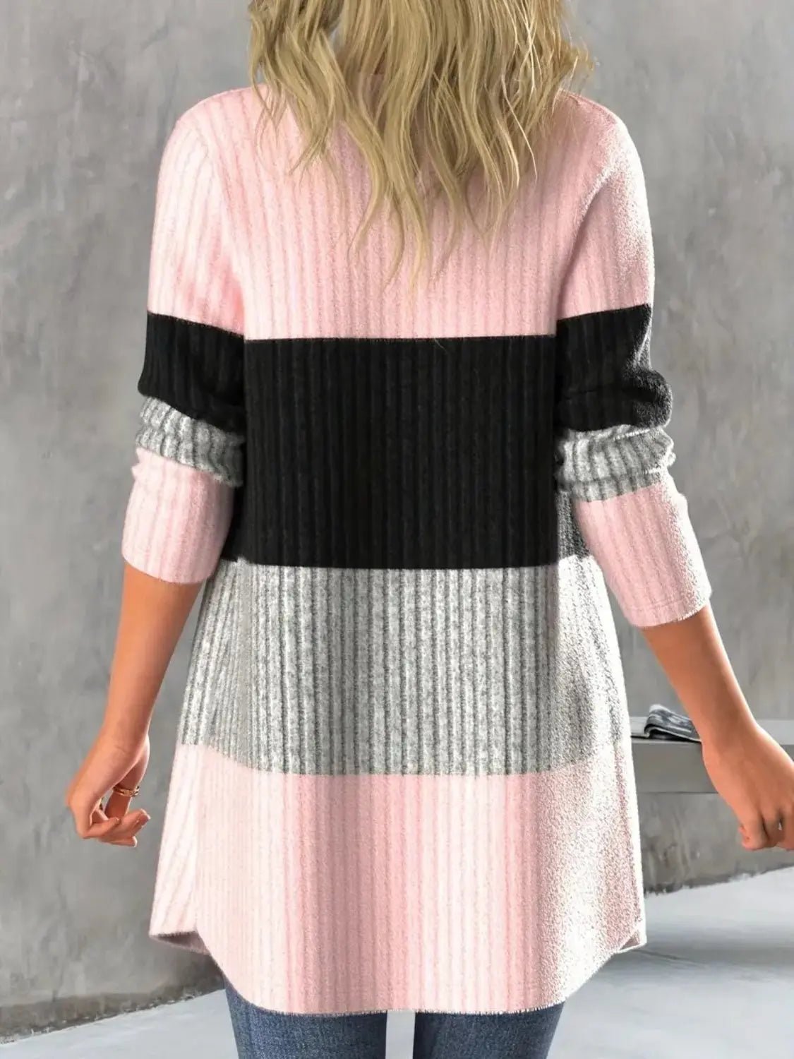 Color Block Open Front Long Sleeve Cardigan - GlossiChic CollectionBlazer & Cardigan