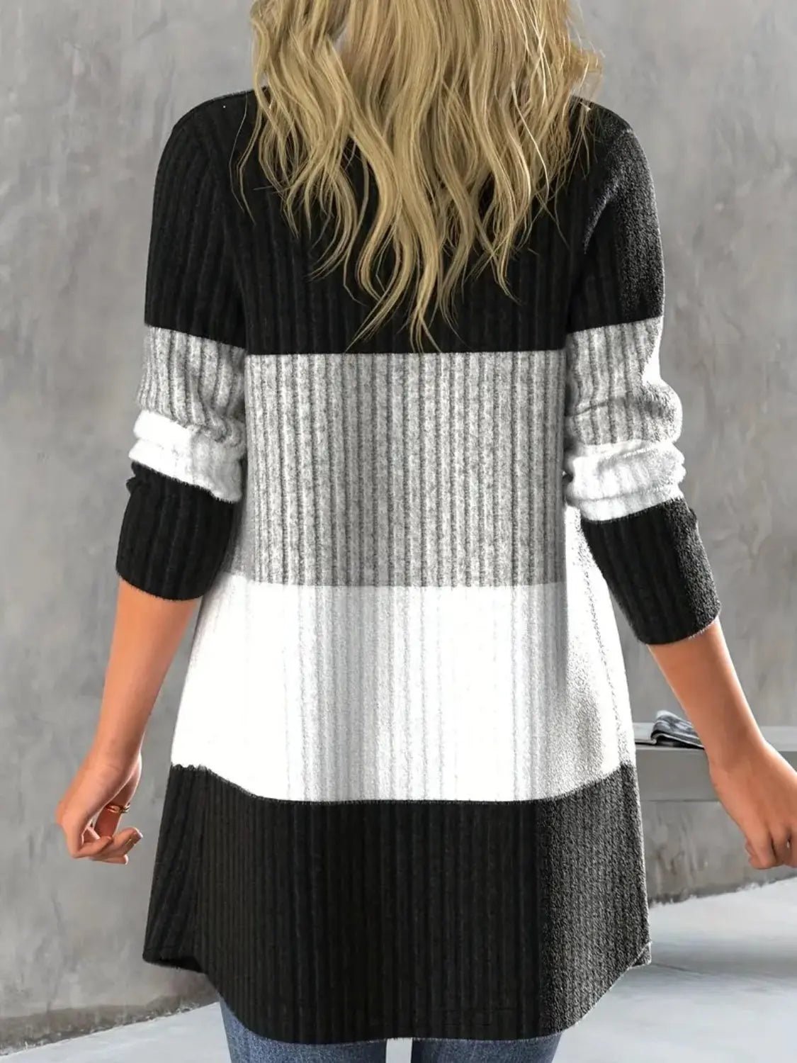 Color Block Open Front Long Sleeve Cardigan - GlossiChic CollectionBlazer & Cardigan