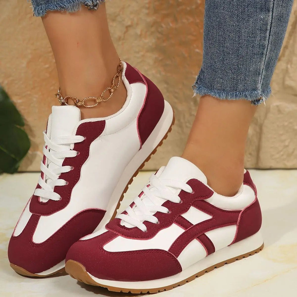 Contrast Lace Up Round Toe Sneakers - GlossiChic CollectionShoes
