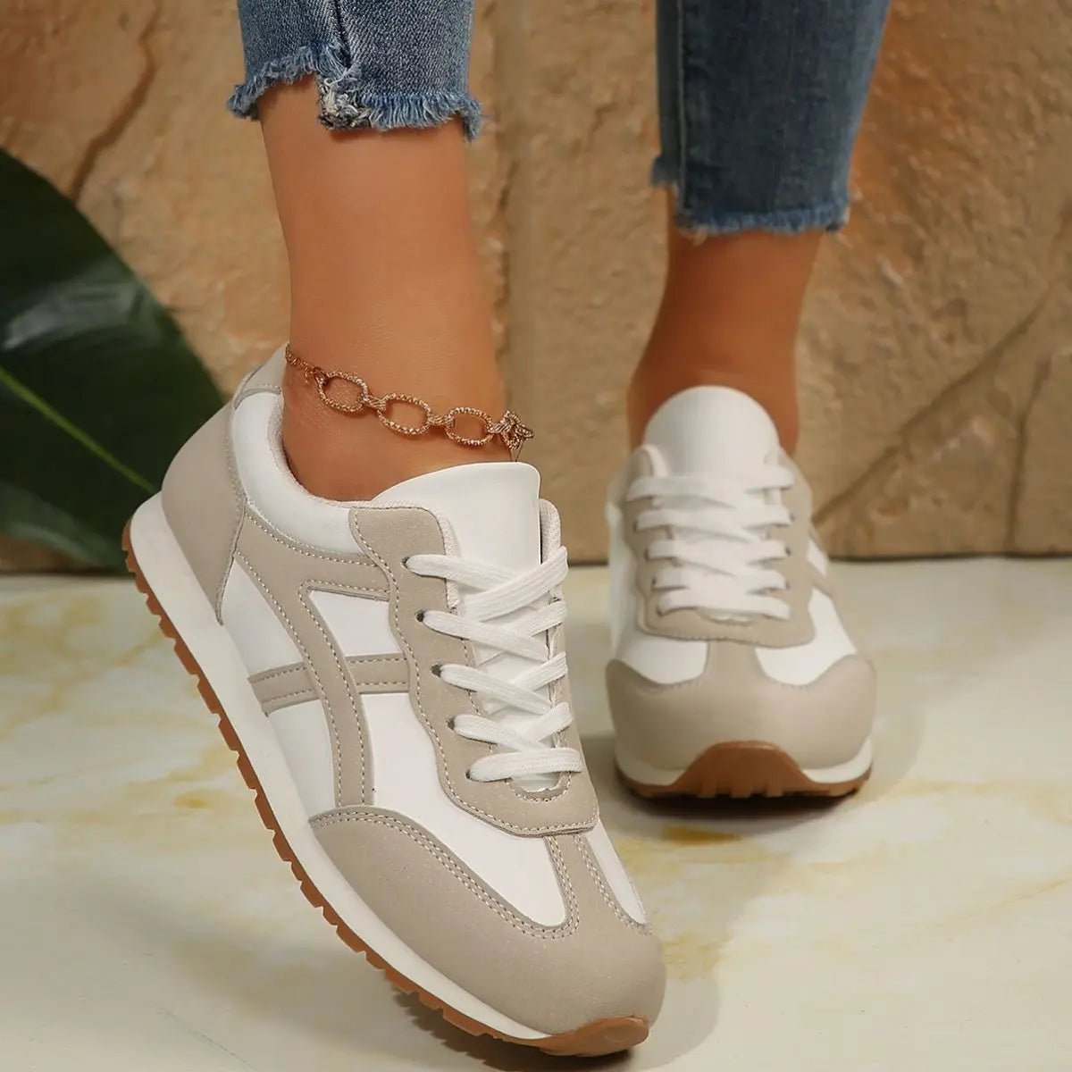 Contrast Lace Up Round Toe Sneakers - GlossiChic CollectionShoes