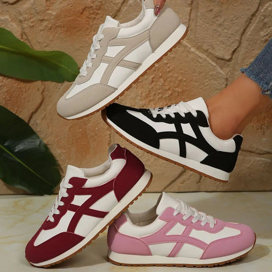 Contrast Lace Up Round Toe Sneakers - GlossiChic CollectionShoes