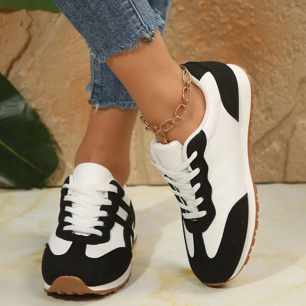 Contrast Lace Up Round Toe Sneakers - GlossiChic CollectionShoes