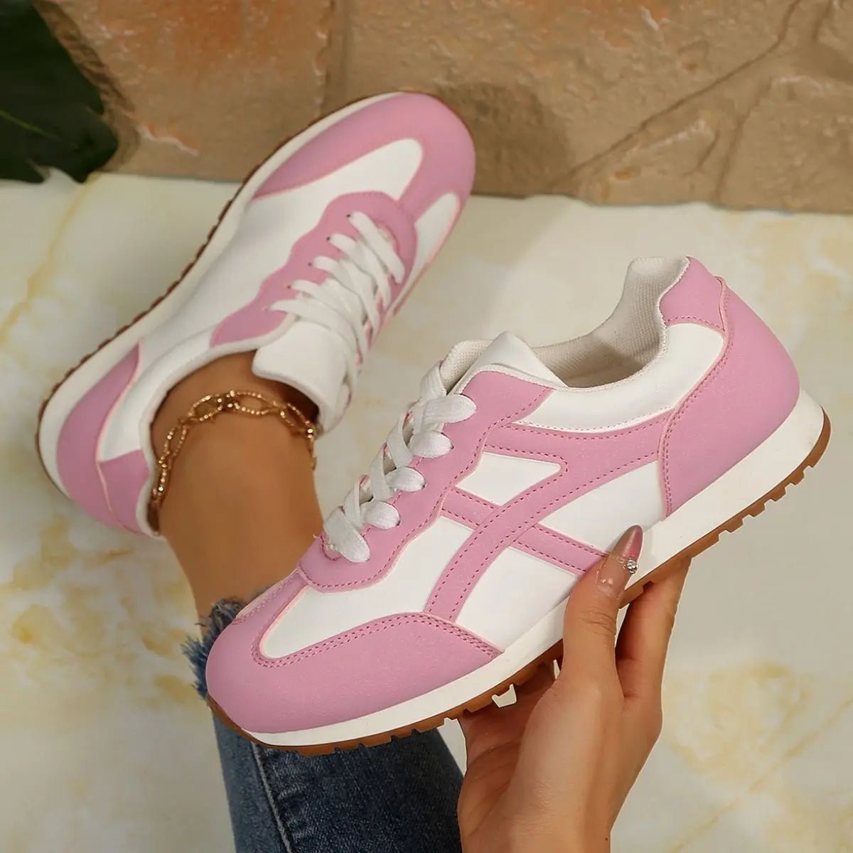 Contrast Lace Up Round Toe Sneakers - GlossiChic CollectionShoes