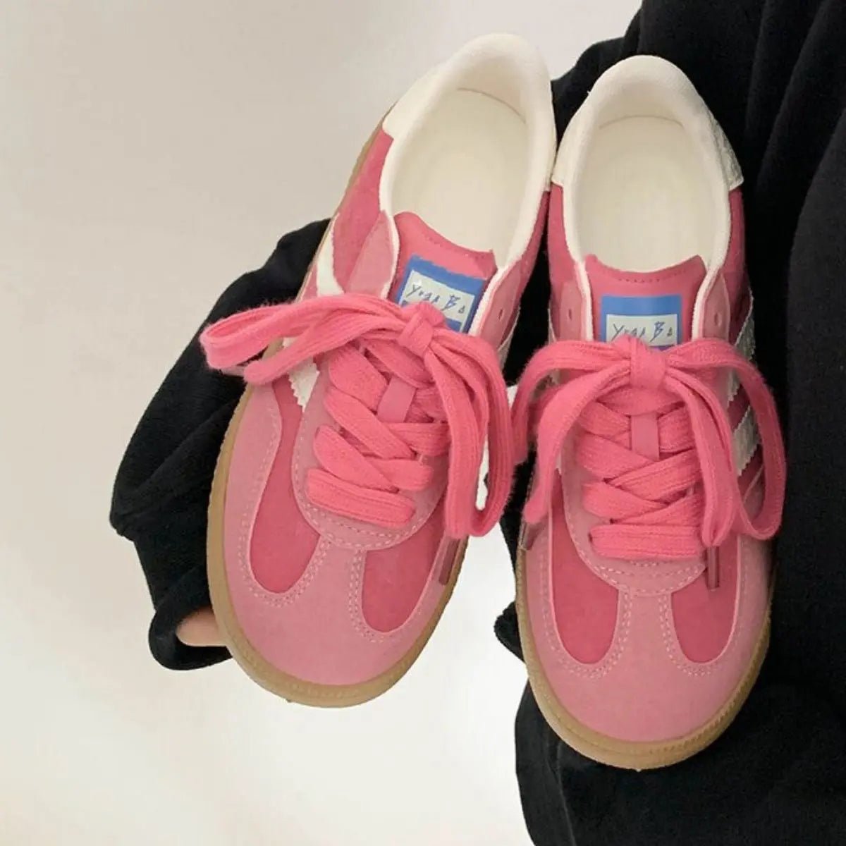 Contrast Round Toe Flat Sneakers - GlossiChic Collection Pink / 35(US4) GlossiChic Collection Shoes