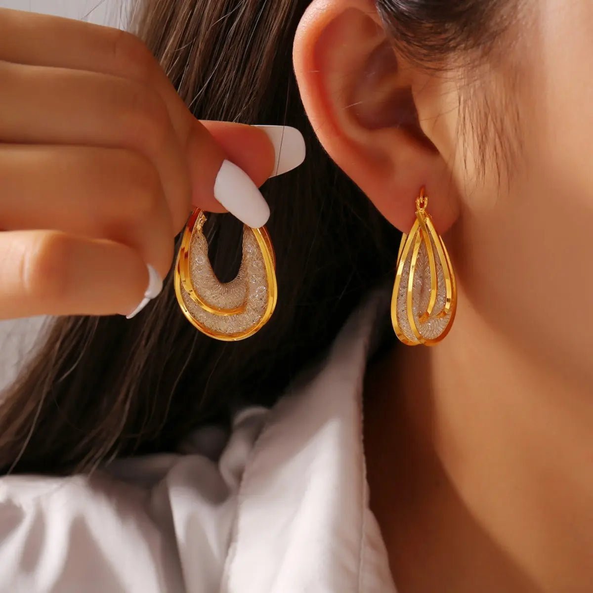 Copper Glass Stone U Shape Earrings - GlossiChic CollectionEarrings