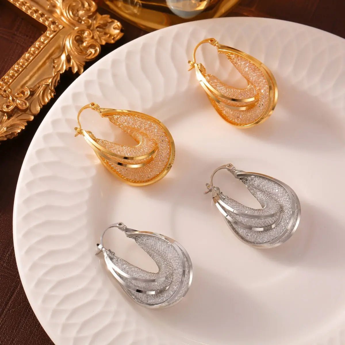 Copper Glass Stone U Shape Earrings - GlossiChic CollectionEarrings