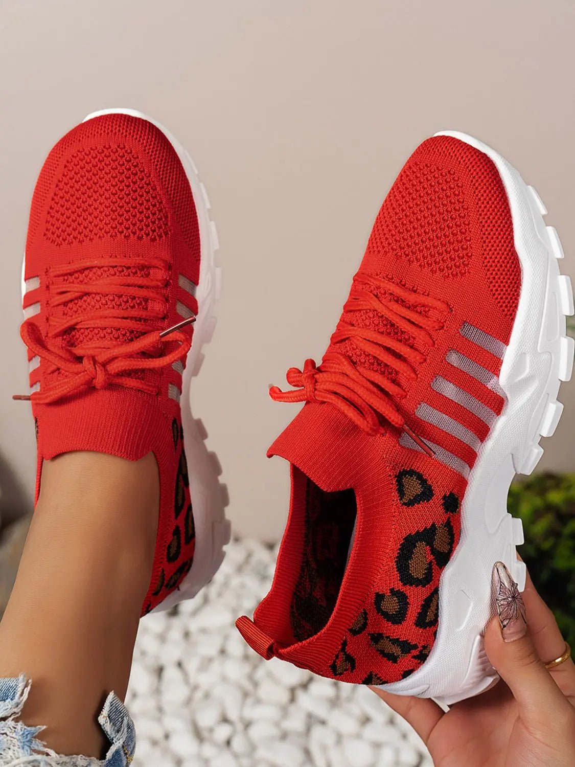 Cutout Leopard Lace Up Mesh Athletic - GlossiChic CollectionShoes