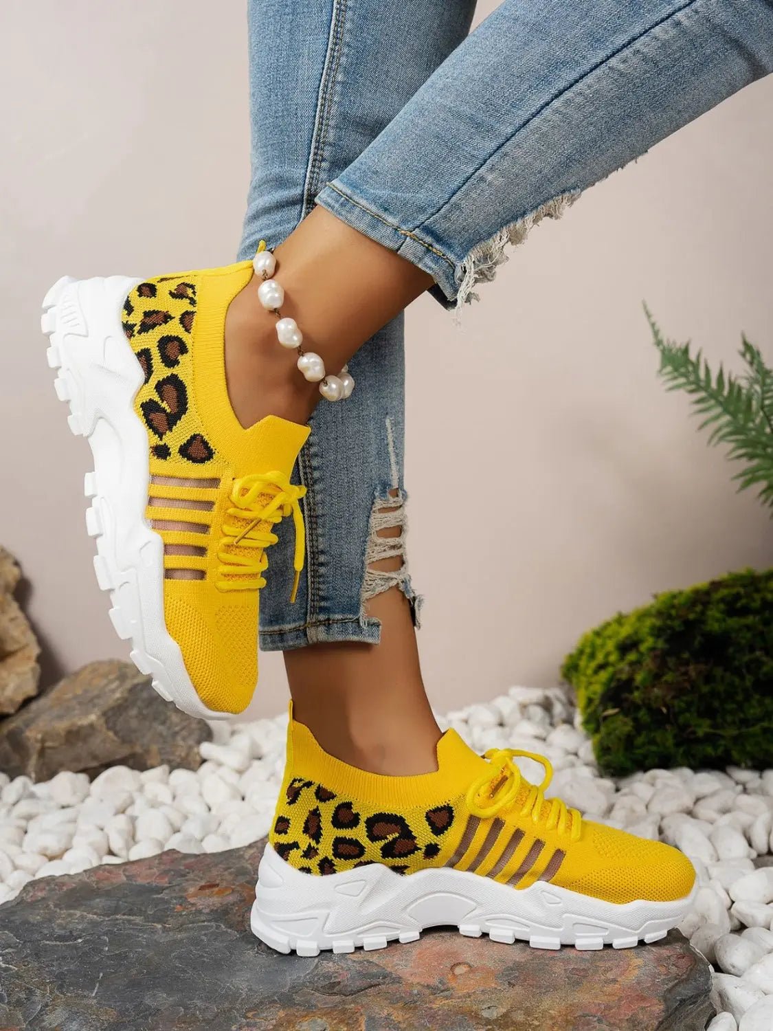 Cutout Leopard Lace Up Mesh Athletic - GlossiChic CollectionShoes