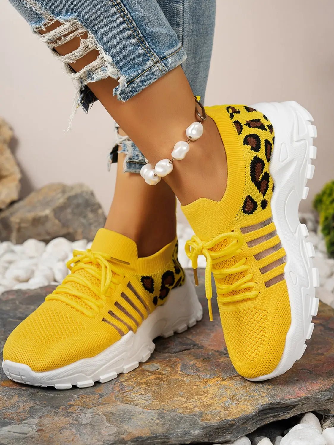 Cutout Leopard Lace Up Mesh Athletic - GlossiChic CollectionShoes