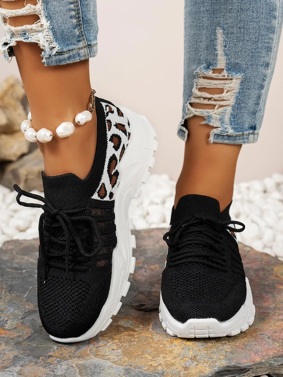 Cutout Leopard Lace Up Mesh Athletic - GlossiChic CollectionShoes
