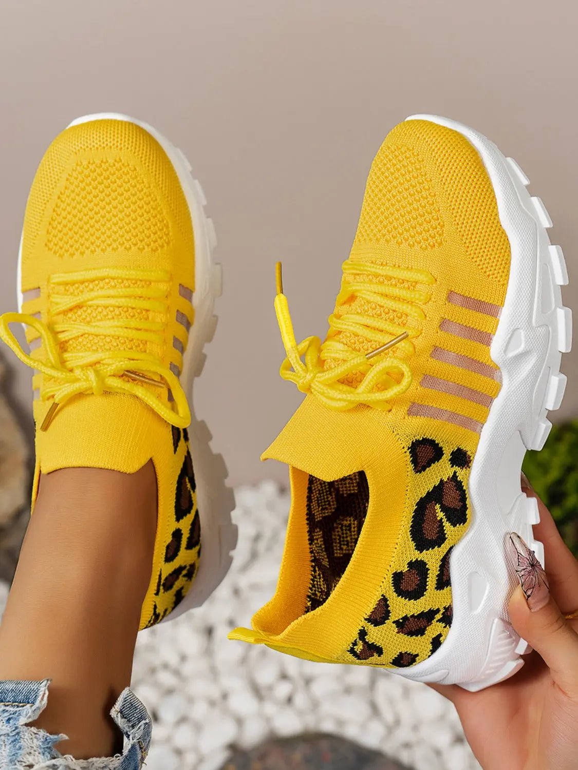 Cutout Leopard Lace Up Mesh Athletic - GlossiChic CollectionShoes