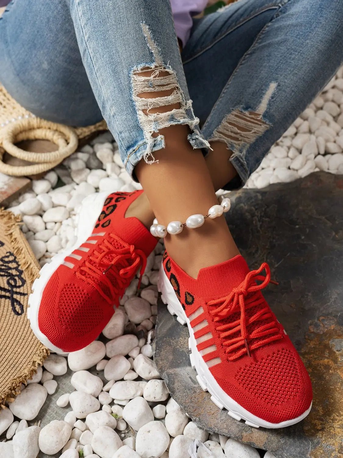 Cutout Leopard Lace Up Mesh Athletic - GlossiChic CollectionShoes
