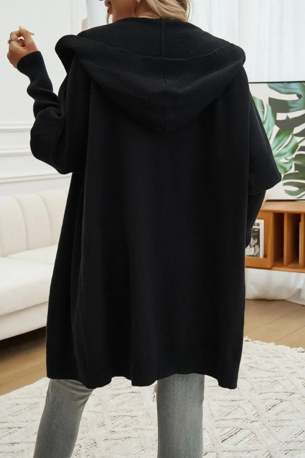 Devine Button Up Long Sleeve Hooded Cardigan Trendsi