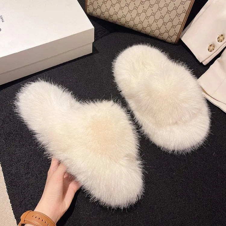 Fuzzy Open Toe Platform Slippers Trendsi