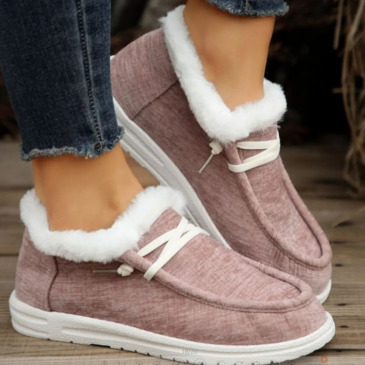 Lace Up Round Toe Furry Sneakers Trendsi