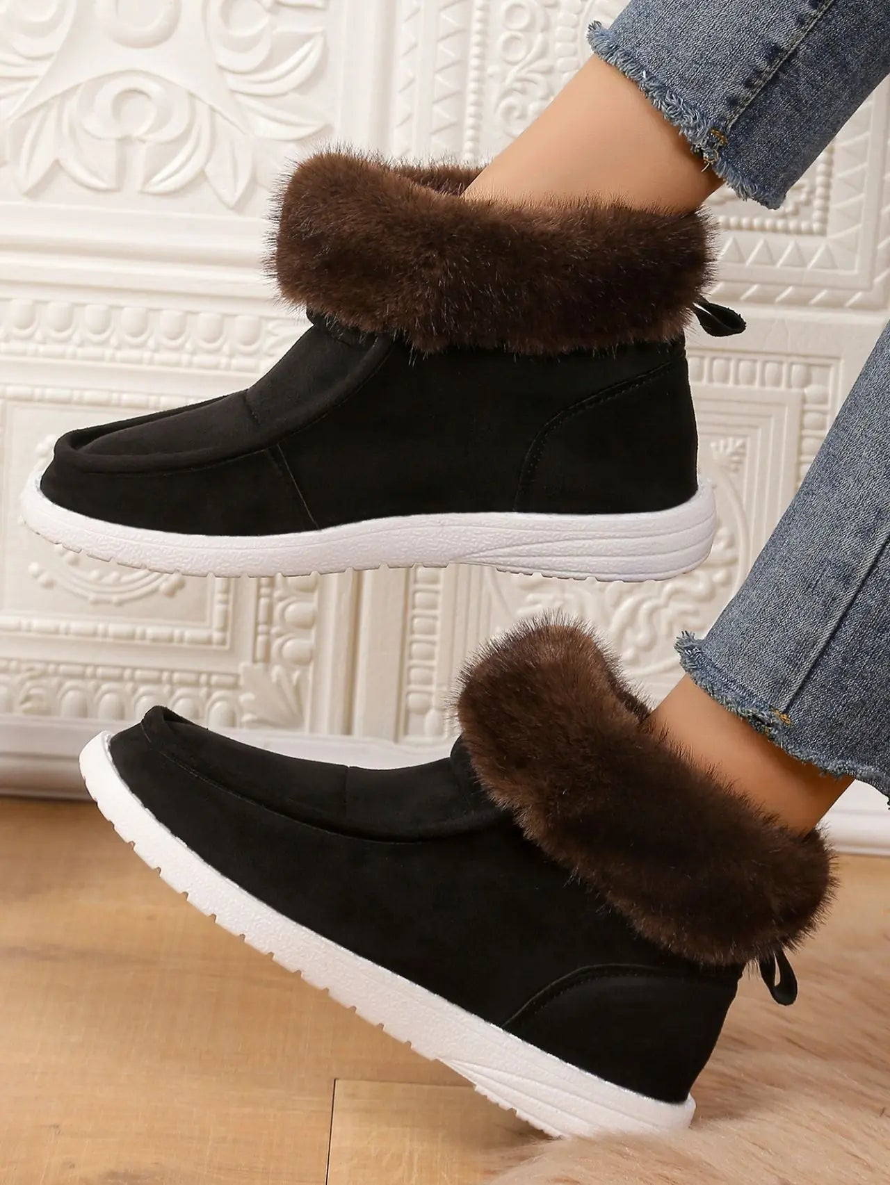 Faux Fur Suede Round Toe Sneakers GlossiChic Collection