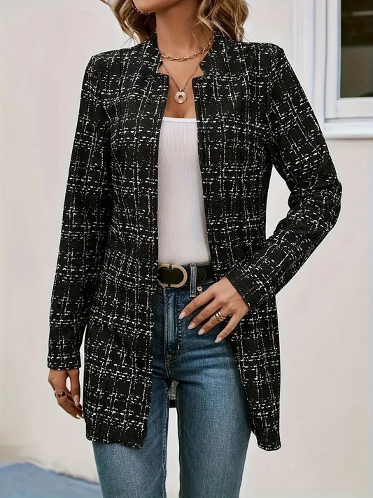 Plaid Open Front Long Sleeve Blazer GlossiChic Collection