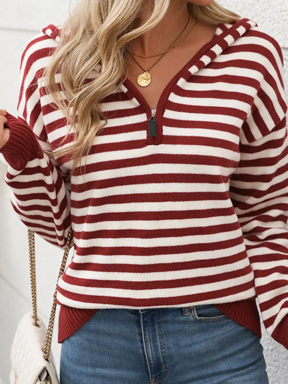 Striped Long Sleeve Hooded Sweater GlossiChic Collection