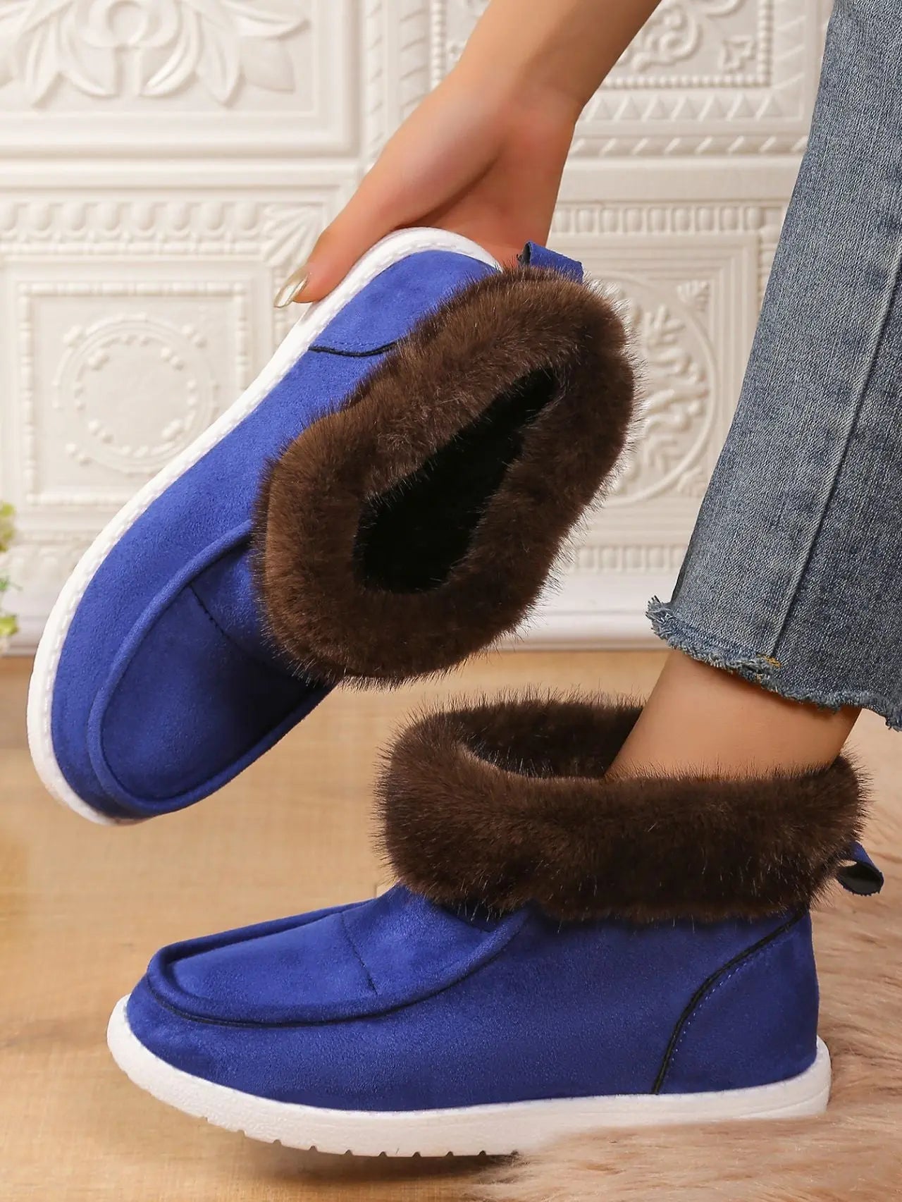 Faux Fur Suede Round Toe Sneakers GlossiChic Collection