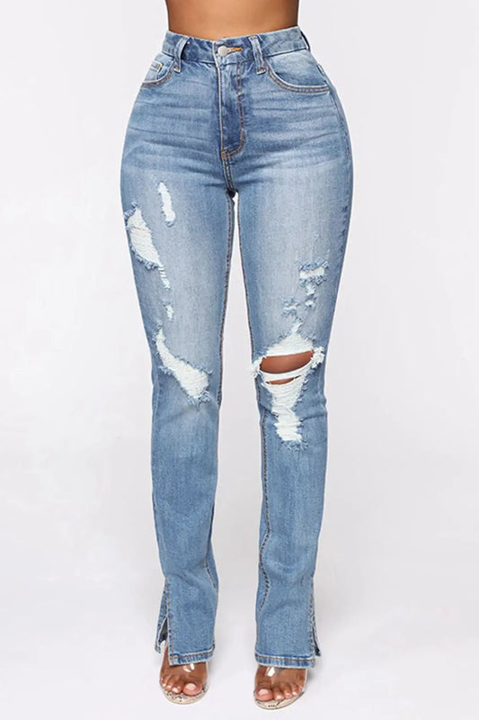 Distressed Slit Jeans - GlossiChic CollectionJeans, Pants, & Shorts