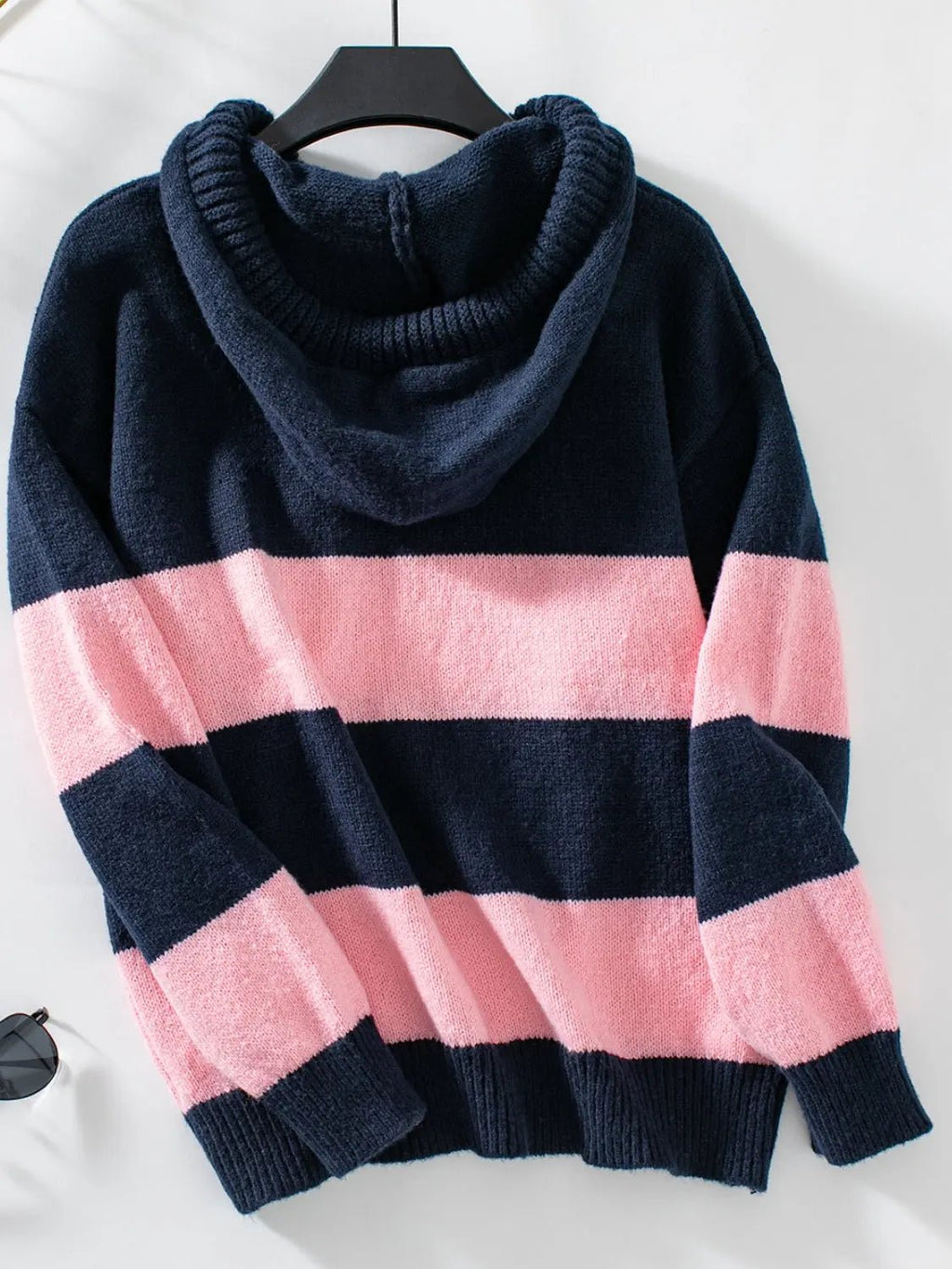 Drawstring Contrast Stripe Dropped Shoulder Hooded Sweater - GlossiChic Collection Tan / S GlossiChic Collection Sweaters